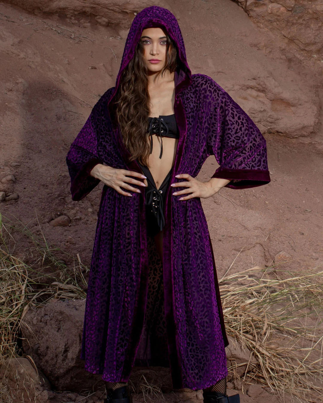 Women's Velvet Kimono | Purple Leopard