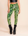 Women's Velvet Leggings | Neon Green Leopard