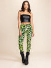 Women's Velvet Leggings | Neon Green Leopard