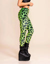 Women's Velvet Leggings | Neon Green Leopard