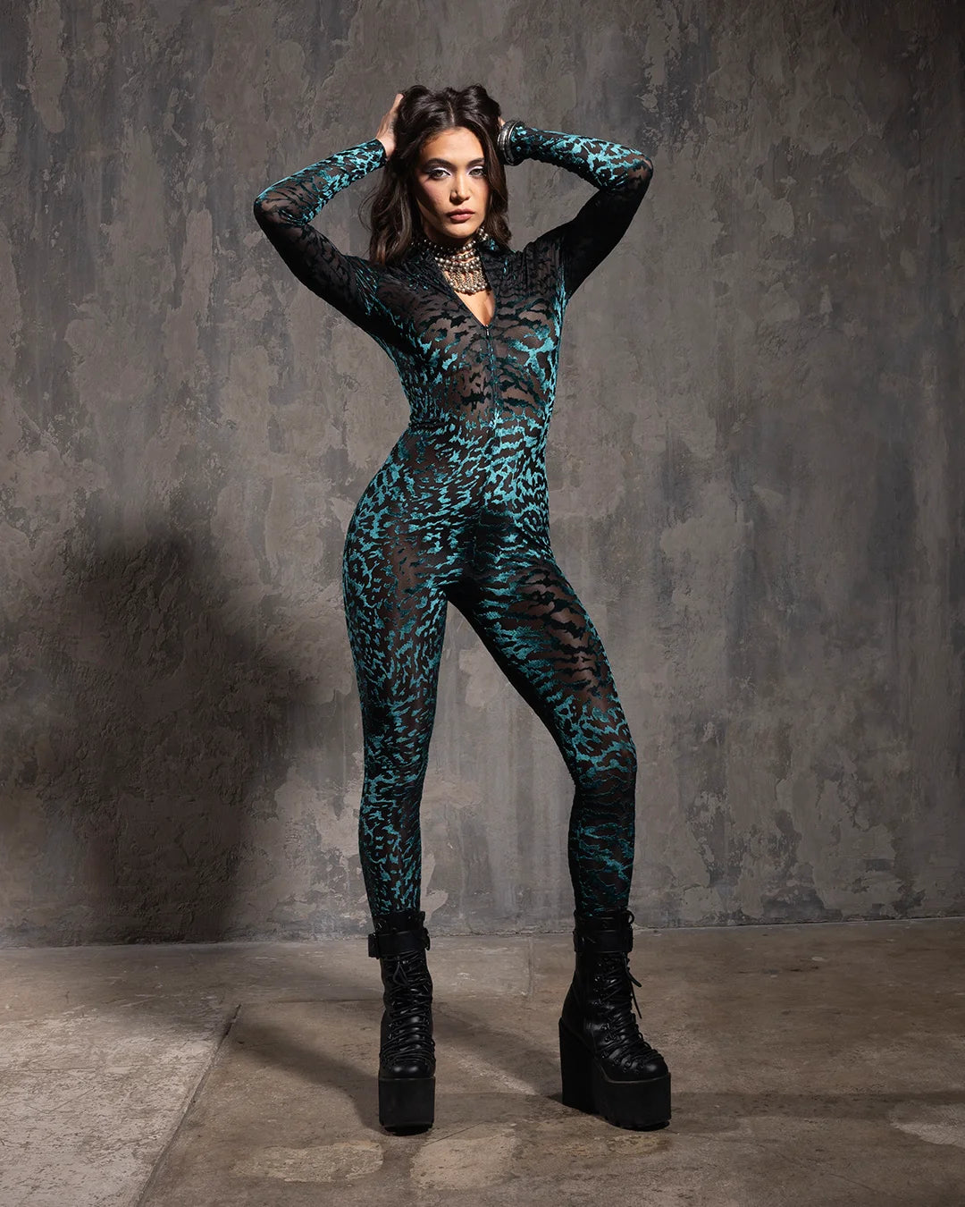 Women's Green Full Bodysuit | Emerald Tiger