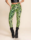 Women's Velvet Leggings | Neon Green Leopard