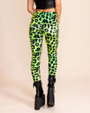 Women's Velvet Leggings | Neon Green Leopard