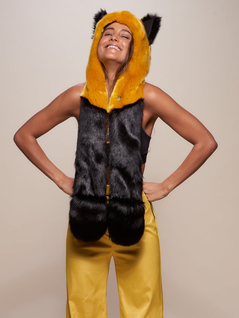 Black and Gold Collector Edition Golden Wolf Luxe Faux Fur SpiritHood on Female