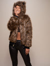 Brown Savannah Cat Classic Faux Fur Bomber Jacket on Female