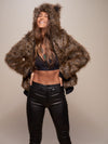 Female Wearing Savannah Cat Classic Faux Fur Bomber Jacket 