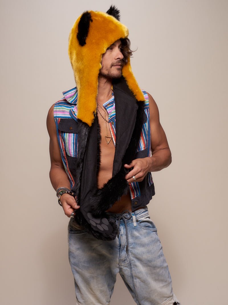 Man wearing Collector Edition Golden Wolf Luxe Faux Fur SpiritHood