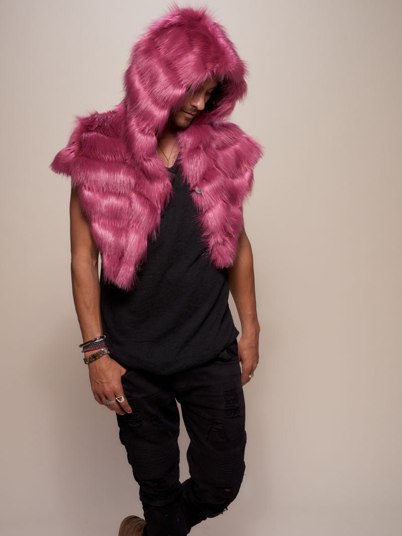 Man wearing Limited Edition Rose Finch Faux Fur Shawl