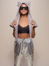 Woman wearing Limited Edition Diamond Wolf Fabric Shawl, front view 1