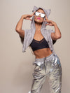 Woman wearing Limited Edition Diamond Wolf Fabric Shawl, front view 2