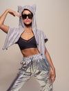 Woman wearing Limited Edition Diamond Wolf Fabric Shawl, front view 3