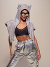 Woman wearing Limited Edition Diamond Wolf Fabric Shawl, front view 4