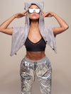 Woman wearing Limited Edition Diamond Wolf Fabric Shawl, front view
