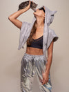 Woman wearing Limited Edition Diamond Wolf Fabric Shawl, front view 5