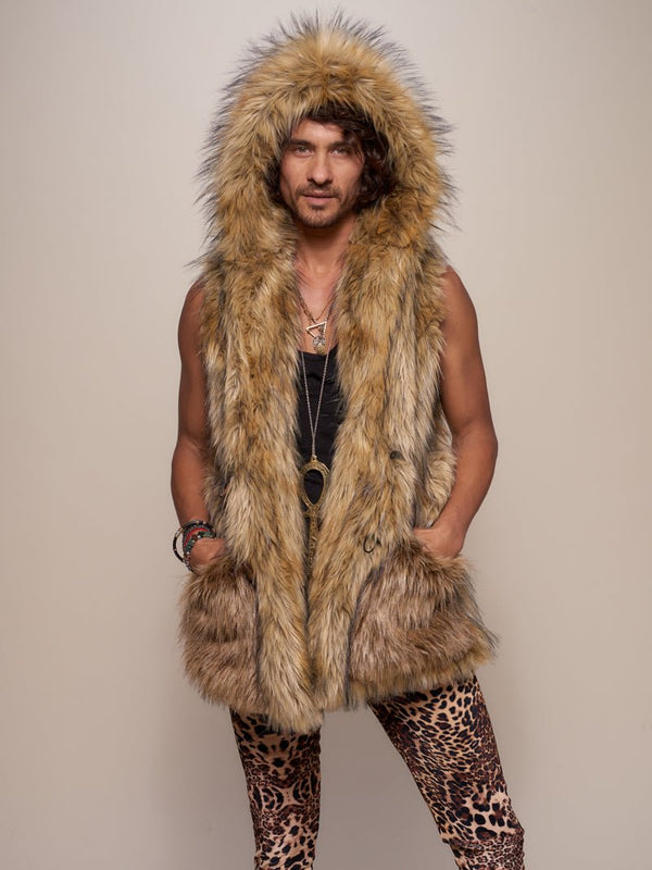 Golden Jackal Faux Fur Hooded Men's Vest | SpiritHoods