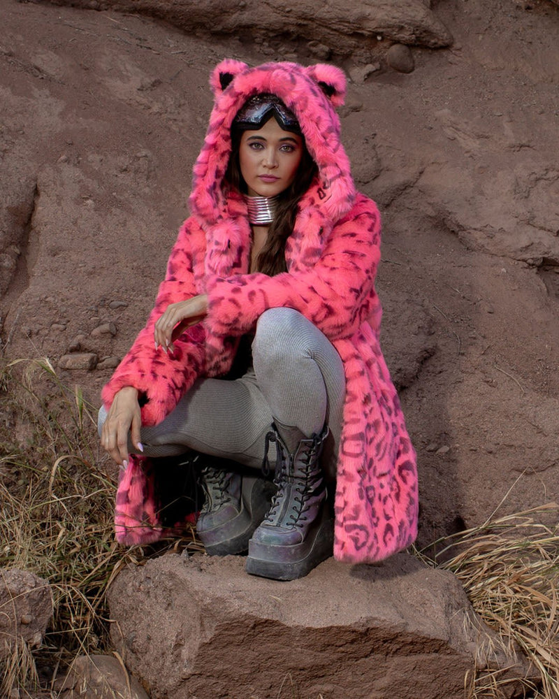 Leopard Faux Fur Popper Button Coat - Clarisa