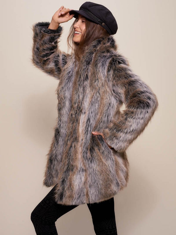GREY WOLF FAUX FUR COAT Embrace Nature's Elegance SpiritHoods
