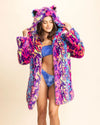 Classic Women's Pink & Blue Faux Fur Coat | Neon Disco Cat