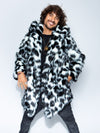 Classic Spotted Leopard Faux Fur Coat with Hood on Male