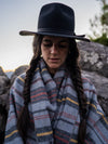 Woman wearing SpiritHoods Classic Camp Adventure Throw, front view