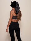 Woman wearing Faux Fur Black Wolf Half Hood SpiritHood, side view