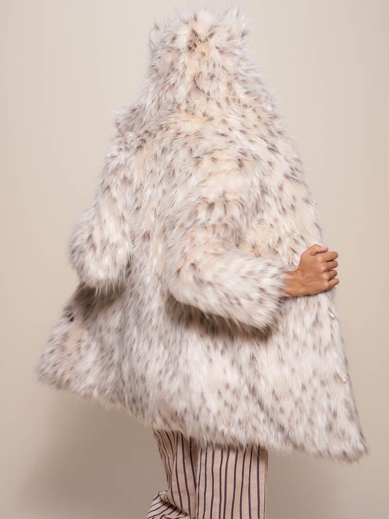 White Snow Leopard Faux Fur Women s Hooded Coat SpiritHoods