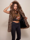 Exterior and Interior View of Nighthawk Hooded Faux Fur Vest 