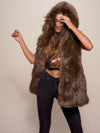 Nighthawk Faux Fur Vest with Hood on Model