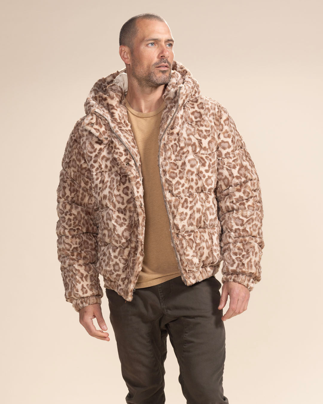 Strawberry Leopard Classic ULTRA SOFT Faux Fur Puffer Jacket | Men's