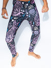 Man wearing Sacred Sailor Kitty Nylon SpiritHood Leggings, front view