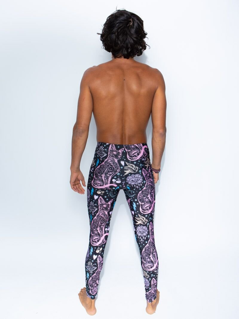 Man wearing Sacred Sailor Kitty Nylon SpiritHood Leggings