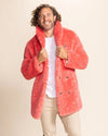 Unisex Pink Panther Fake Fur Festival Coat in vibrant pink, featuring 2 outer pockets and plush vegan materials.