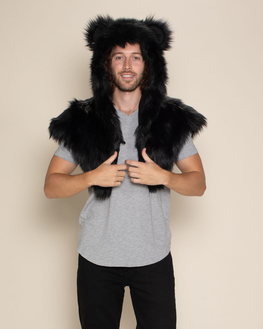 Black Bear Faux Fur Women's Shawl, Hood & Ears | SpiritHoods