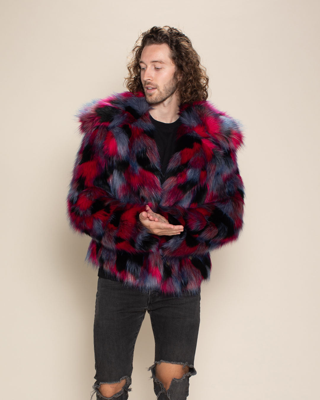 Crimson Cat Collared Collector Edition Faux Fur Waist Jacket | Men's