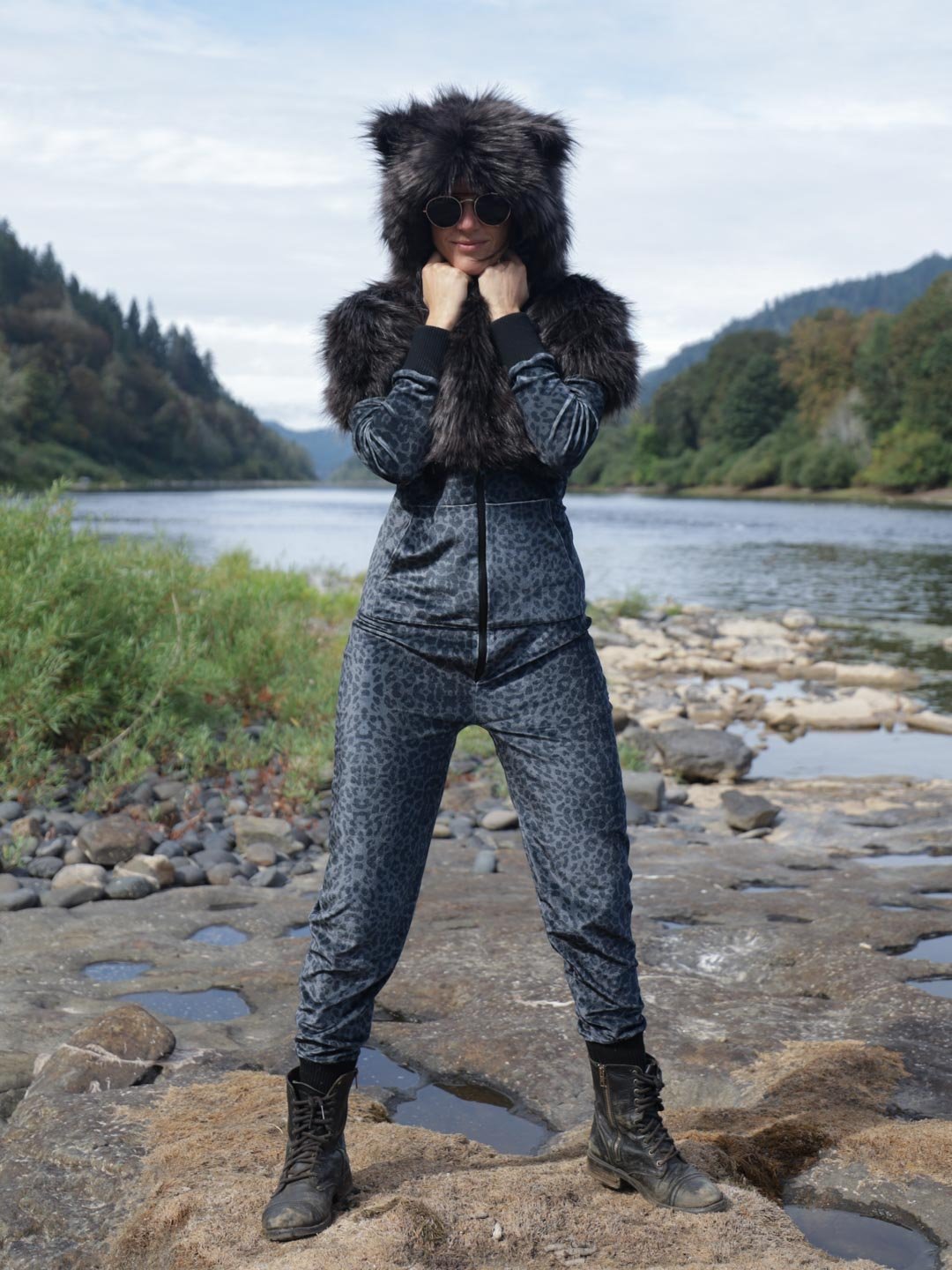 Black Panther Velvet Classic Faux Fur Animal Onesie | Women's - SpiritHoods