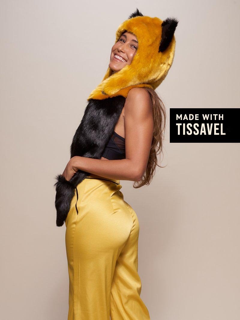 Black and Gold Collector Edition Golden Wolf Luxe Faux Fur SpiritHood on Female