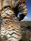 Woman wearing Liger Velvet Classic Faux Fur Animal Onesie, back view 3