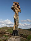 Woman wearing Liger Velvet Classic Faux Fur Animal Onesie, side view 3