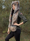 Woman wearing Collector Edition Direwolf Faux Fur SpiritHood, side view