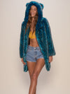 Hooded Luxe Faux Fur Coat with Ice Leopard Design