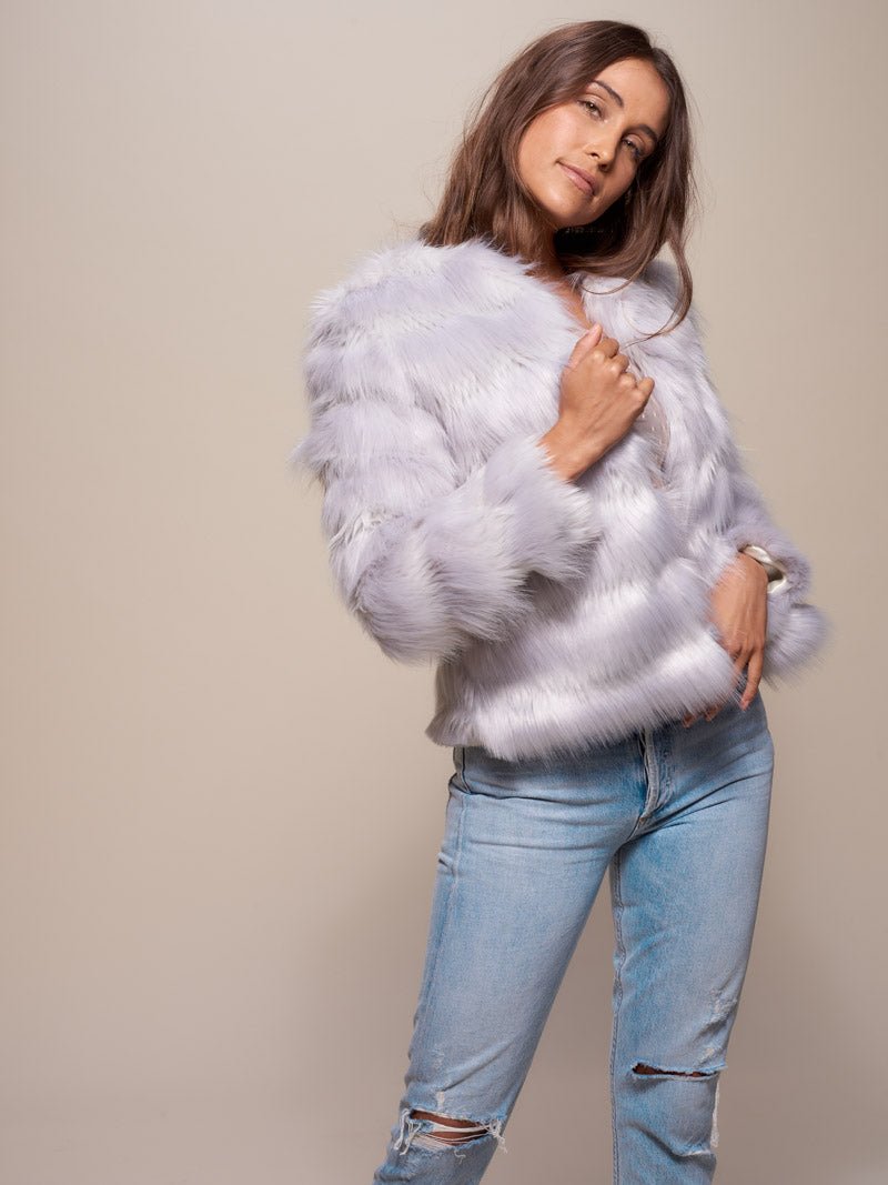 Faux Fur Bomber Jacket Womens Fluffy Rave Punk White Tundra