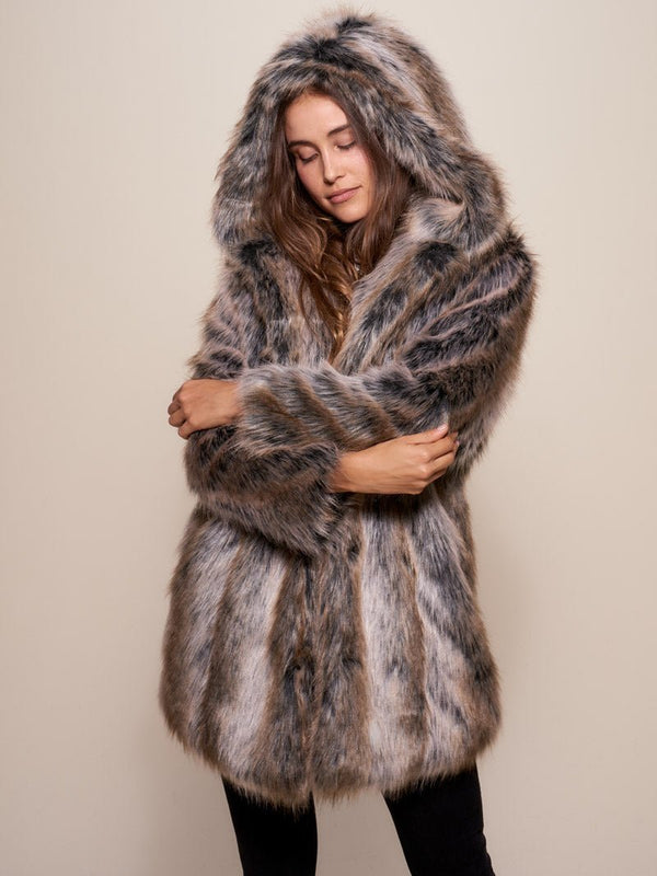 ♥︎herlipto♥︎ Faux Fur Hoodie Duffle Caot Collector Edition Hooded Grey Wolf Dia De Los Muertos Faux