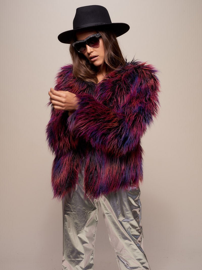 Faux Fur Bomber Jacket Fluffy Rave Punk Midnight Purple Alpaca