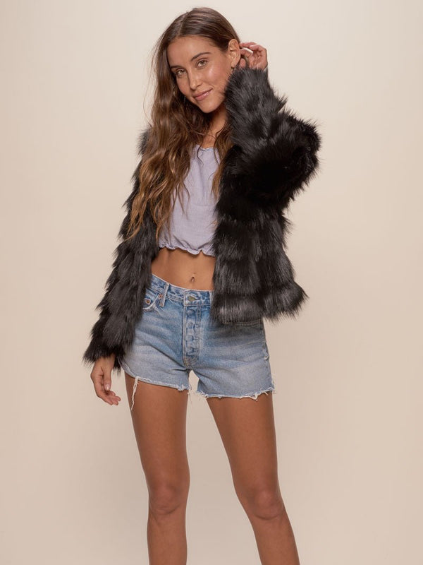 SpiritHoods® Faux Fur Bomber Womens Jacket Black Tundra Fox