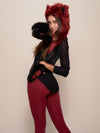 Woman wearing faux fur Fire Wolf 2.0 Collector Edition SpiritHood, side view 1