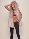 Hooded Faux Fur Vest with Galah Design