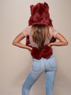 Woman wearing faux fur Fire Wolf CE SpiritHood, back view