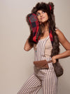 Woman wearing Brown Bear Faux Fur SpiritHood, side view