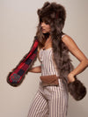 Woman wearing Brown Bear Faux Fur SpiritHood, side view 1