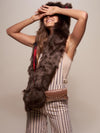 Woman wearing Brown Bear Faux Fur SpiritHood, side view 2